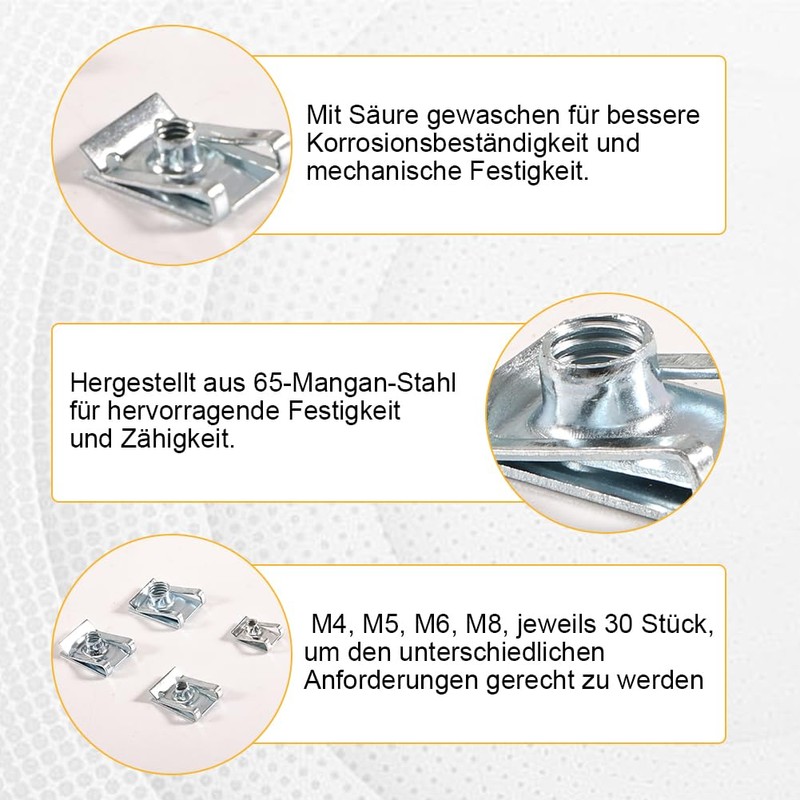 Sheet Metal Nuts, 120 Pieces M4 M5 M6 M8 Snap