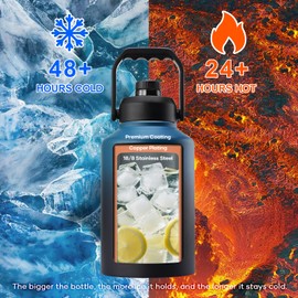 BUZIO 1.5 Gallon Water Bottle Insulated, (Cold for 48 Hrs) 196oz Large Water Jug Stainless Steel, 3.58in Big Wide Mouth Leak Proof Metal Flask with Carrying Sleeve for Camping,Gym,Travel,Indigo Crush