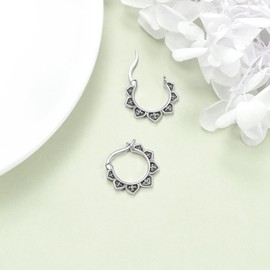 Lotos Hoop Earrings Petal Floral Drop Dangle Earrings Sterling Silver Yoga Hook Earrings Bali Boho Style Jewellery Gifts Snap Down Closure Hoop Earrings Gifts for Mother Wife, Sterling Silver, No
