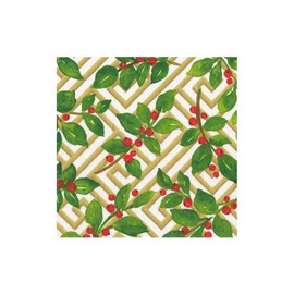 Caspari Holly and Fretwork White Cocktail Napkins - includes 20 Cocktail Napkins