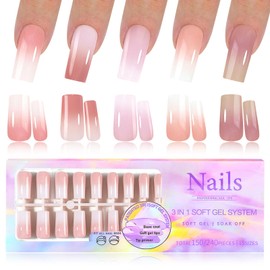EternalClassic Square Press On Nails Long, Pre-colored Ombre Press on Nails Square Nail Tips, 5 Colors Soft Gel Nails False Nail Kit, 150pcs Ombre Nails Press ons Long Fake Nails