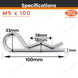 4 pcs M5 x 100 Heavy Duty 304 Stainless Steel Cotter Pins & R Clips, Spring Retaining Wire Hair Pins for Trailer, Tractors, Mower Carts, Lock Systems with Strong Spring Tension Keeper