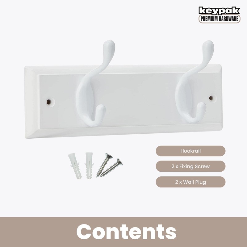 keypak 2-Hook Door Wall Mounted Coat Rack, 22.5cm - White