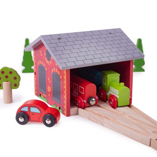 Bigjigs Rail, Double Engine Shed, Wooden Toys, Bigjigs Train Accessories, Wooden Train Shed, Train Toys, Wooden Shed, Wooden Toys For 3 4 5 Year Olds