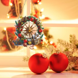 Lebartm DIY Diamond Pendant Ornament Christmas Special Shaped Crystal Diamond Art Painting Hanging Double Sided Pattern Single Sided Drill for Home Garden Wall Door Decor-Wreath02