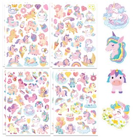 8 Sheets Girl Rainbow Unicorn Stickers, Cute Waterproof Stickers Cartoon Animals Decals Magic Unicorn Lables Decorations for Birthday Party Favors Scrapbooks Envelopes Gift Wrapping Invitations