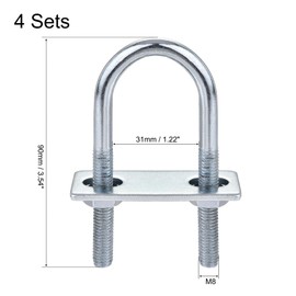 sourcing map Round U-Bolts 4 Sets 1.22"(31mm) Inner Width 90mm Length Steel M8 with Nut, Plate