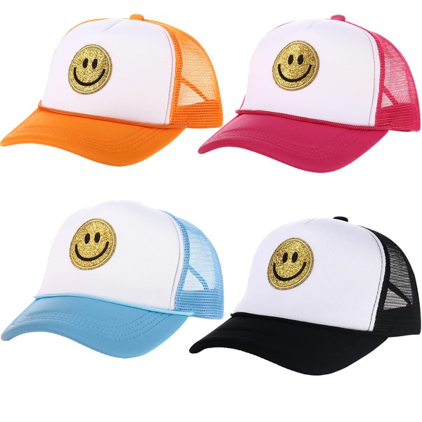 Preppy Hat Smile Hat Stylish Smile Face Sequins Printing Trucker