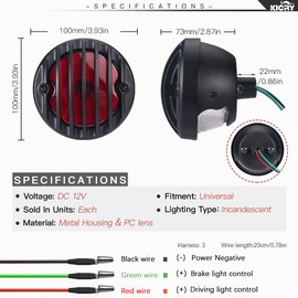 Motorcycle Tail Lights Chopper Side Mount Taillight Incandescent Brake License Plate Light Compatible for Harley Bobber Cafe Racer Cruiser Honda Shadow Yamaha Suzuki Kawasaki(Halogen)