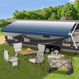 CYLAND RV Awning Fabric Replacement,Camper Trailer Motorized Awning Replacement for Motorhome,Heavy Duty Weatherproof 18.5oz Outdoor Vinyl RV Canopy 11'(Fabric 10'2") Blue Fade