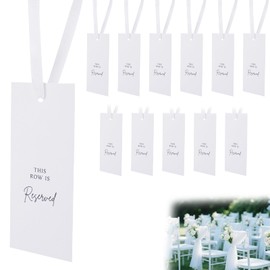 12pcs Reserved Seating Chair Signs, White This Row is Reserved Signs with Ribbon Hanging for Wedding Church Party Celebrations Church Pews