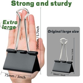 3 Inch Jumbo Binder Clips(24 Pack), Extra Large Binder Clips Heavy Duty Paper Clamps for Office and Home Supplies, Black