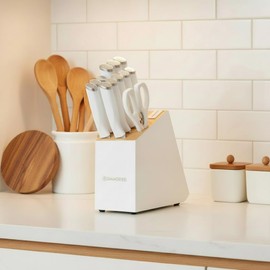 Diamosteel White Knife Set, 13 Pieces Knife Block Set with Built-in Sharpener Scissors for Kitchen Meat & Vegetable Cutting, Dishwasher Safe Knives Set Present for Family & Restaurant