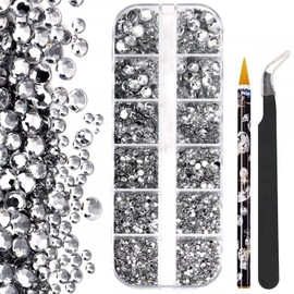 Vitalux Nail Rhinestones, 6 Types, Large Capacity Set, 3D Stereoscopic, Round, Multi-shaped, Flat Bottom Design, Crystal Stones, DIY Nails, Gel Nails, Craft Parts, Storage Case Included
