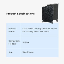 Creality K1 Max Dual-Sided Printing Platform Board Kit (Without soft magnetic sticker) Glossy PEO + Matte PEI Surface Easy Model Removal Double Handles Design Spring Steel Plate with Excellent Heat Resistance Heated Bed 310x315mm