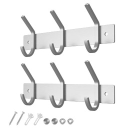 Dripex Coat Hook Rack Wall Mounted 304 Stainless Steel Hanger Heavy Duty Clothes Hat Holder (3 Hooks - 2 Pack)
