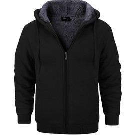 GEEK LIGHTING Hoodies for Men Heavyweight Fleece Sweatshirt - Full Zip Up Thick Sherpa Lined, Pure black XXL
