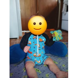 ACOCOPY Toddler Swimsuits Rashguard Baby Boys One Piece Yellow Car Bathing Suit Long Sleeve UV Protection Rashguard Swimwear 2-3T