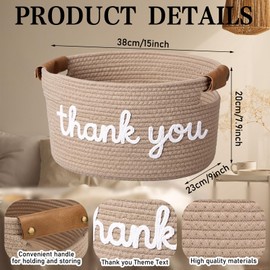 Meanplan Thank You Gifts Basket with Handles, Teacher Employee Appreciation Gift, Thank You Cotton Rope Basket Gifts Stuffers Storage for Coworkers Nurse Friends, 15 x 9 x 7.9 Inch(Beige)