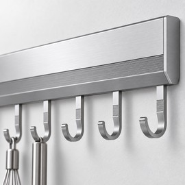 Aluminum Alloy Wall Mounted Kitchen Storage Rack with Hooks, Multi-Function Utensil Organizer, Towel Hanger for Kitchen Bathroom Home Organization