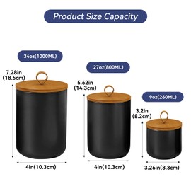 Jueison Ceramic Storage Jars, Modern Elegant Highly Polished Airtight Gorgeous Storage Canisters with Wooden Lid Small Food Stroage Jar for Kitchen Spice Tea Vanilla Sugar Coffee Beans (Black tuba)