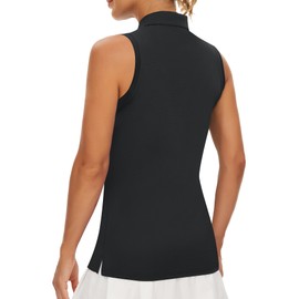 Casei Women's Sleeveless Golf Polo Shirts UPF 50+ Quick Dry Collared Polo Shirts Athletic Tank Tops Shirts (Black,XL)