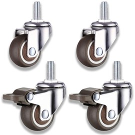 Swivel Castors for Furniture, Brake Castors, M8 x 25 mm, 2 with Brakes + 2 without Brake, 360° Swivel, Steerable, Low Noise, Non-Slip Rubber Wheels, for Indoor and Outdoor Furniture