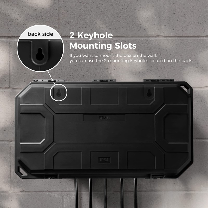 WELKIN Outdoor Weatherproof Connection Box, Ip54 Water-Resistant Extension Cord Connection