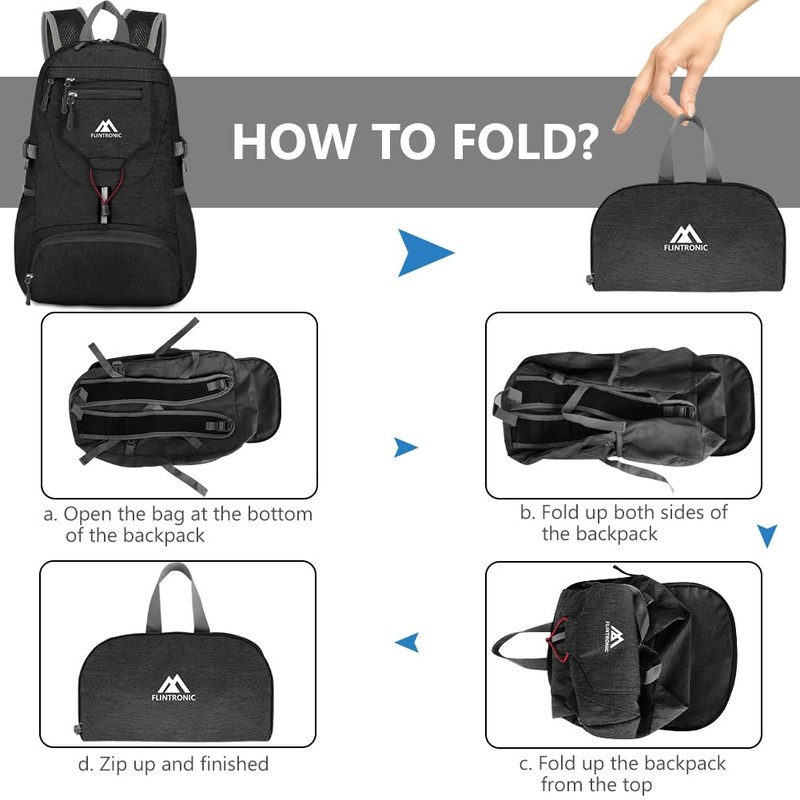 flintronic Foldable Small Backpack, 20L Ultra Lightweight Rucksack, Foldable Hiking