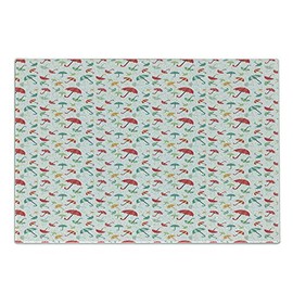 Ambesonne Rain Cutting Board, Colorful Umbrellas Ornamented with Dots Pattern Modern Design Print with Water Drops, Decorative Tempered Glass Cutting and Serving Board, Small Size, Multicolor