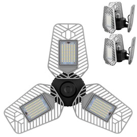 LZHOME 2-Pack Deformable LED Garage Ceiling Lights, 9000 Lumens, 82W CRI 80, Adjustable Shop Lighting (No Motion Activated)