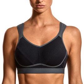 SYROKAN Women's Sports Bra Wireless Comfort High Impact Support Bounce Control Plus Size Workout Bra Black/Grey-1 42E