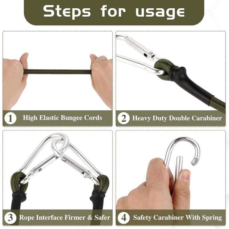 4PCS Bungee Cords with Carabiner Clips, Clips Bungee Cords, Bungee