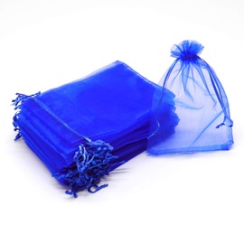 Dealglad 50pcs Organza Bags 3x4 inches Royal Blue, Drawstring Baby Shower Favors Bags Mesh Jewelry Pouches Wedding Candy Gift Bags