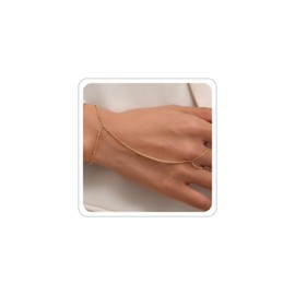 Ring Bracelet Hand Chain Bracelet Simple Gold Finger Bracelet Ring Hand Chain Silver Bracelets Boho Dainty Summer Beach Jewelry for Women (F-Gold)