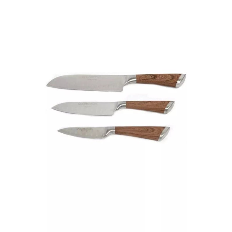 Gold Coast Set of 3 Wood Grain Santoku Knives