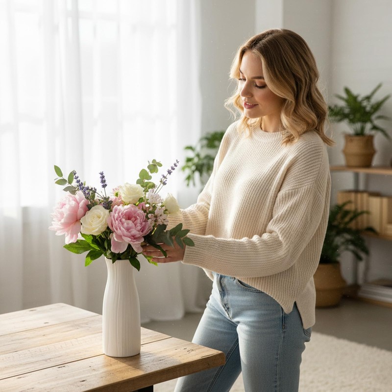 Unbreakable Vase for Flowers, Ceramic-Look Plastic Decorative Vase, Minimalist Style