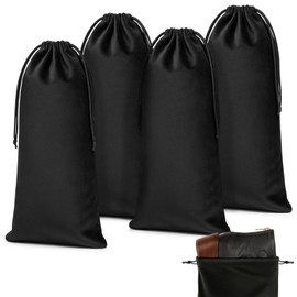 Amylove 4 Pcs Flannel Cloth Shoe Bags for Travel, 8 x 17 Inches Dust Pouch with Drawstring Closure, Washable Breathable Cotton Fabric for Luggage (Black)