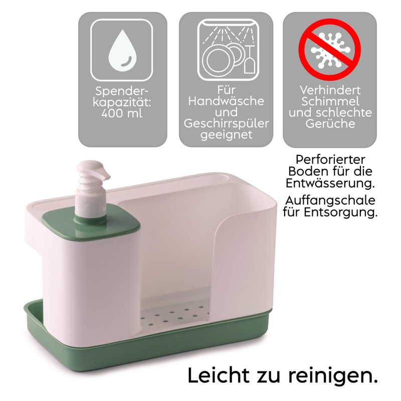 Snips, Soap Dispenser with Sponge and Glove Holder, White Green,