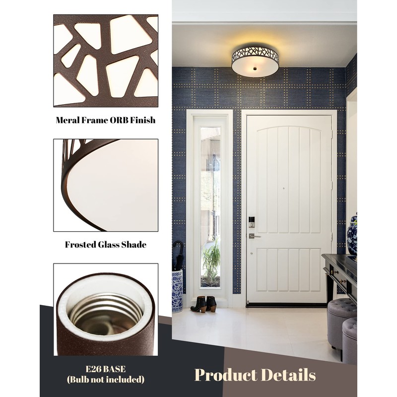 VICNIE 2 PK Flush Mount Ceiling Light Fixture, 12 Inch