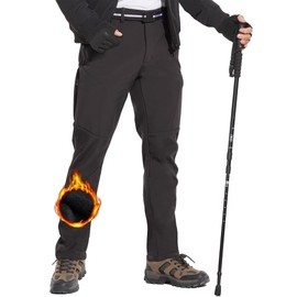 MOURCE Mens Fleece Lined Winter Hiking Pants with Belt, Outdoor Cargo Ski Pants Men Insulated, Grey 2XL