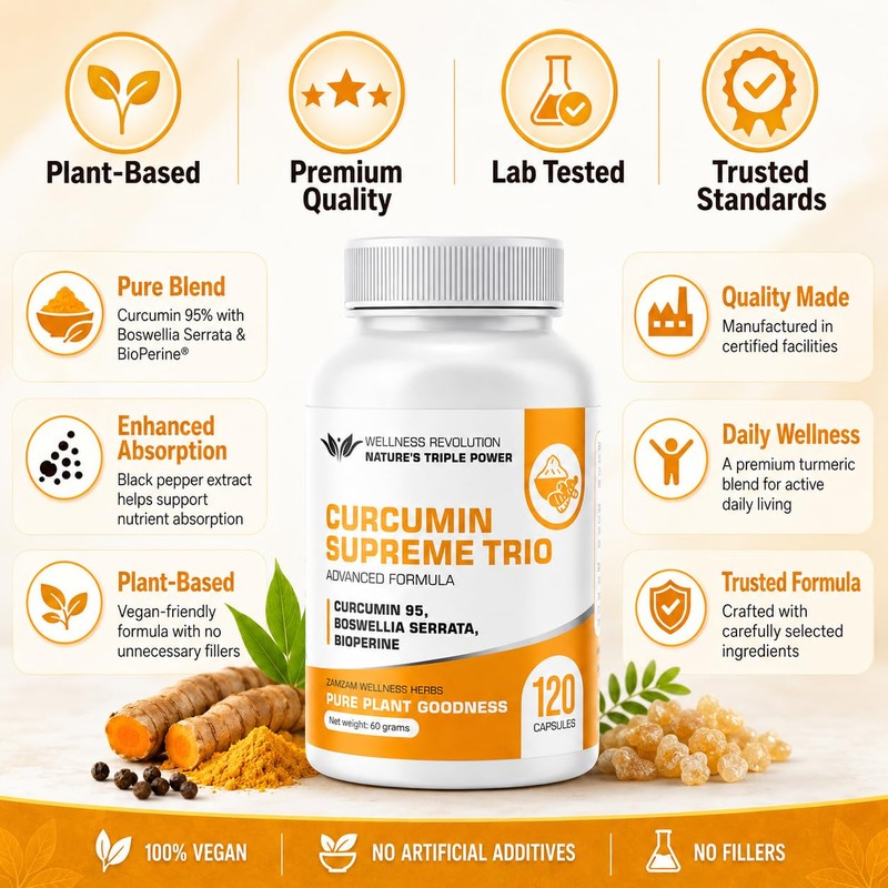 Curcumin Supreme Trio with 95% Curcumin, Boswellia Serrata & BioPerine®