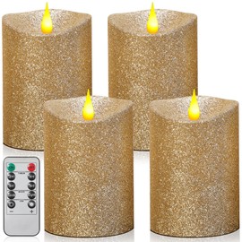 Retisee 4 Pack Ivory Glitter Flameless Candles 3.5 x 5 Inches Flickering Flame Wick Pillar Battery Operated Real Wax LED Candles with Remote for Anniversary Wedding Birthday Home Decor