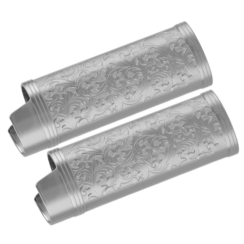 2 Pcs Lighter Case Zinc Alloy Vintage Floral Stamped Classical