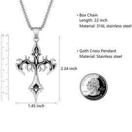 HEXALOVA Silver Cross Necklace for Men Cross Chain for Men Gothic Cross Pendant Mens Cross Necklaces Stainless Steel Cross Necklace Men Women Goth Christian Jewelry (4)