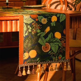 DHRH 13×72 Inch Table Runner, Retro-Luxury Tassels Series for Kitchen Dining Table Holiday Decoration (Lemon Garden)