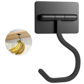 bussdis Banana Hook Under Cabinet - Adhesive Banana Hanger Under Counter, Metal Banana Holder Stand for Hanging Bananas or Kitchen Utensil, Keeps Bananas Fresh, Black, 1 Pack