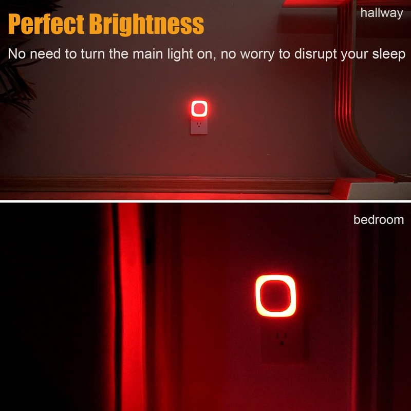 YUNLEX 6 Pack Plug in Dimmable Red Night Light, Auto