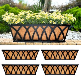 LaLaGreen Wall Planters (4 Pack, 24 Inch) Large Fence Planters for Outdoor Plants with Coco Liner Metal Deck Railing Flower Basket Window Box Attach House Outside Horse Trough Porch Balcony Garden