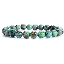 Natural African Green Turquoise Healing Crystal Bracelet, 8mm Beads, Triple Protection, Unisex Healing crystals Stretchable Gemstone Meditation Yoga Bracelet